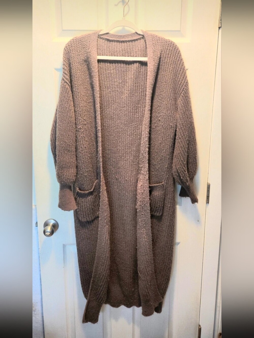 Cozy Open-Front Long Cardigan Sweater - Mauve